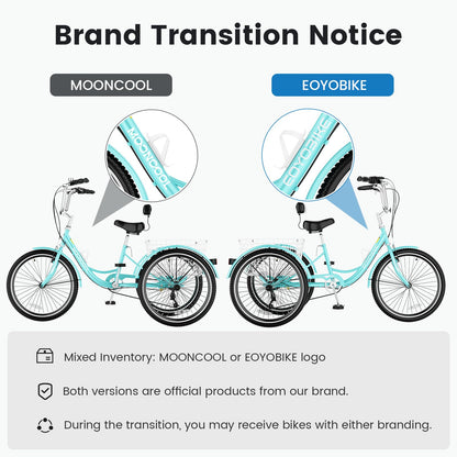MOPHOTO Adult Tricycle 7 Speed, 20/24/26 Inch Low Step-Through Adult Trike with Large Rear Basket, 350 lbs Capacity 3 Wheel Bike for Seniors, Women and Men