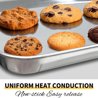 Commercial Quality Baking Sheet Pan Set, Natural Stainless Steel Cookie Sheet, Warp Resistant Nonstick Baker's Half Sheet Pan, Large Thick Cookie Tray Pans for Baking, Roasting(2 Pack, 18X13Inch)
