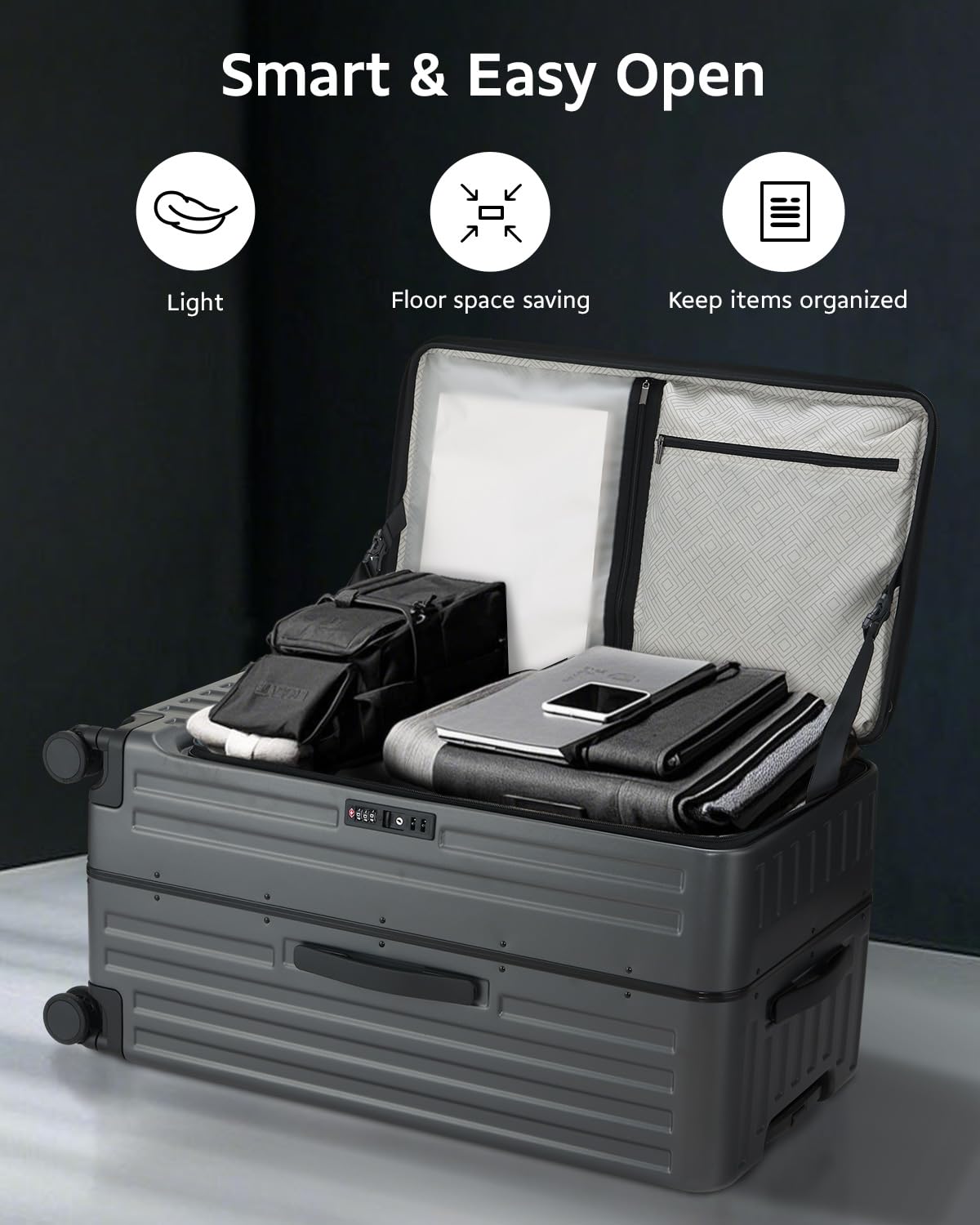 CENSIEN Checked Luggage, Large Suitcase 29 Inch Trunk Luggage with Spinner Wheels, Lightweight ABS+PC Hard Shell with Aluminum Frame, Top Opening, TSA Lock (Grey, 1PC)