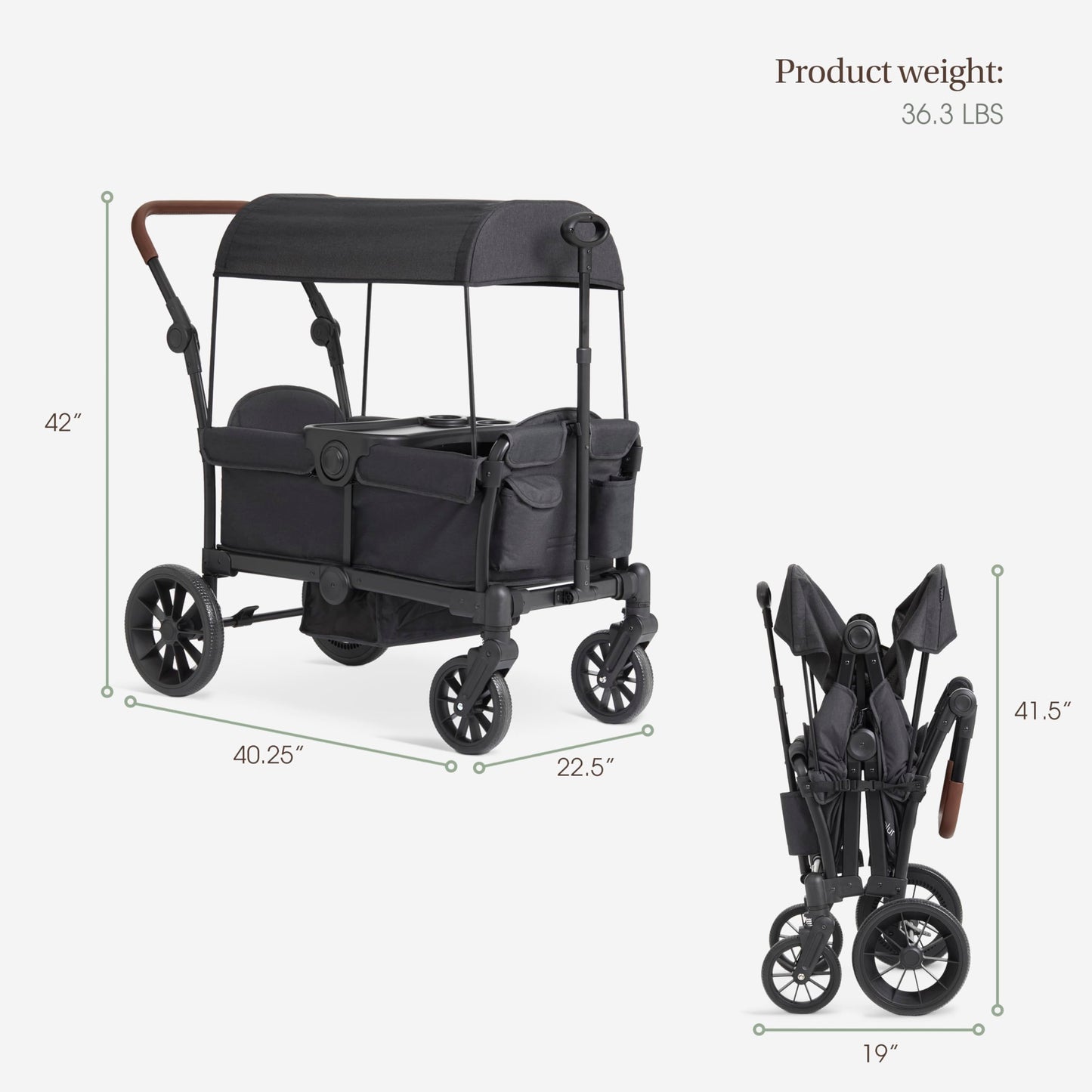 Evolur Trailblazer Wagon Double Stroller in Black, Foldable Infant and Toddler Stroller Wagon, 5-Point Harness, Removable Canopy, All-Terrain Wheels, Spacious Storage for 2 Kids