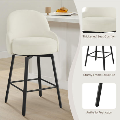 Counter Height Bar Stools Set of 4 with Back, 26''H Upholstered Swivel Barstools with Metal Leg, Modern Counter Stools for Kitchen Island,Beige