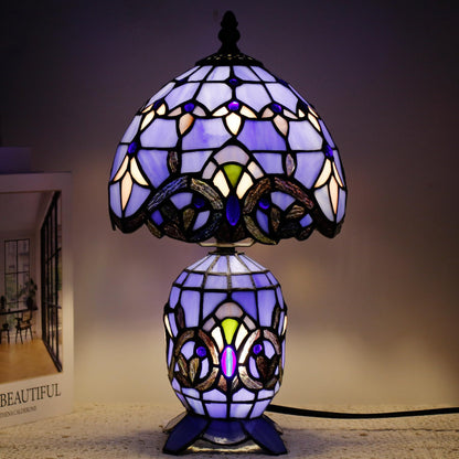 TCODTPOL Small Tiffany Lamp Stained Glass Table Lamp Mini Mother Daughter Vase Desk Accent Light for Bedroom Bedside Reading Home Antique Style Decor 8X14 Inches (Blue Baroque)