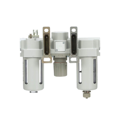 PneumaticPlus SAU400-N04G Compressed Air Filter Regulator Lubricator Combo 1/2" NPT - Poly Bowl, Manual Drain, Bracket, Gauge