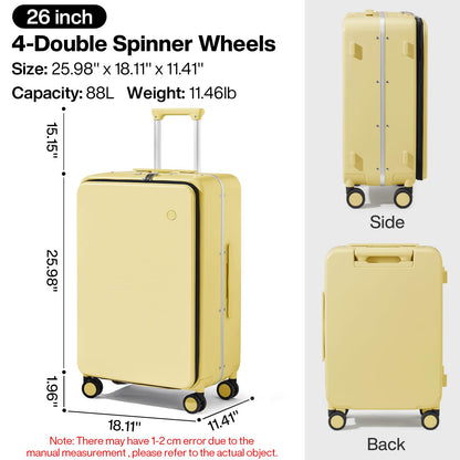 mixi 26 Inch Large Checked Luggage PC Hard Shell Suitcase Top Opening Aluminum Frame Travel Suitcases with Wheels, Lark Yellow