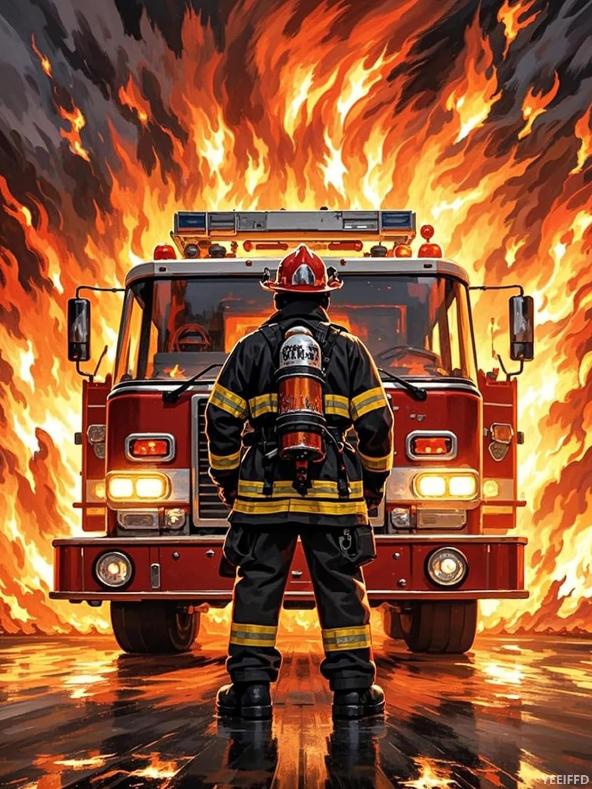 YEEIFFD Diamond Dots DIY Kits Firefighter Fire Engine Truck Stitch Diamond Art Painting 5D Full Round Drill Paint by Diamonds Gem Art for Beginners Living Room Bedroom Decor 12x16 inch