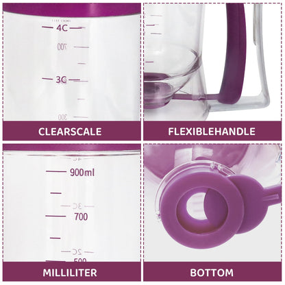 MIWOGA Pancake Batter Dispenser, Kitchen Must Have Tool for Perfect Pancakes, Cupcake, Waffle, Cake & Crepe, Batter Separator Maker with Measuring Label, Easy Pour Baking Supplies for Griddle (Purple)