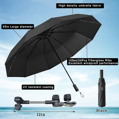 45in 50+ Beach Chair Umbrella with Adjustable Clamp, UPF Portable Folding Sun Shade for Outdoor Camping