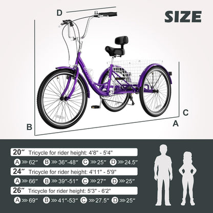 ABORON Adults Tricycle, 3 Wheels Bike for Adult, Tricycle for Adults, Double-Wall Wheel Rims, Tricycle for Women Men Exercise Outdoor Sports