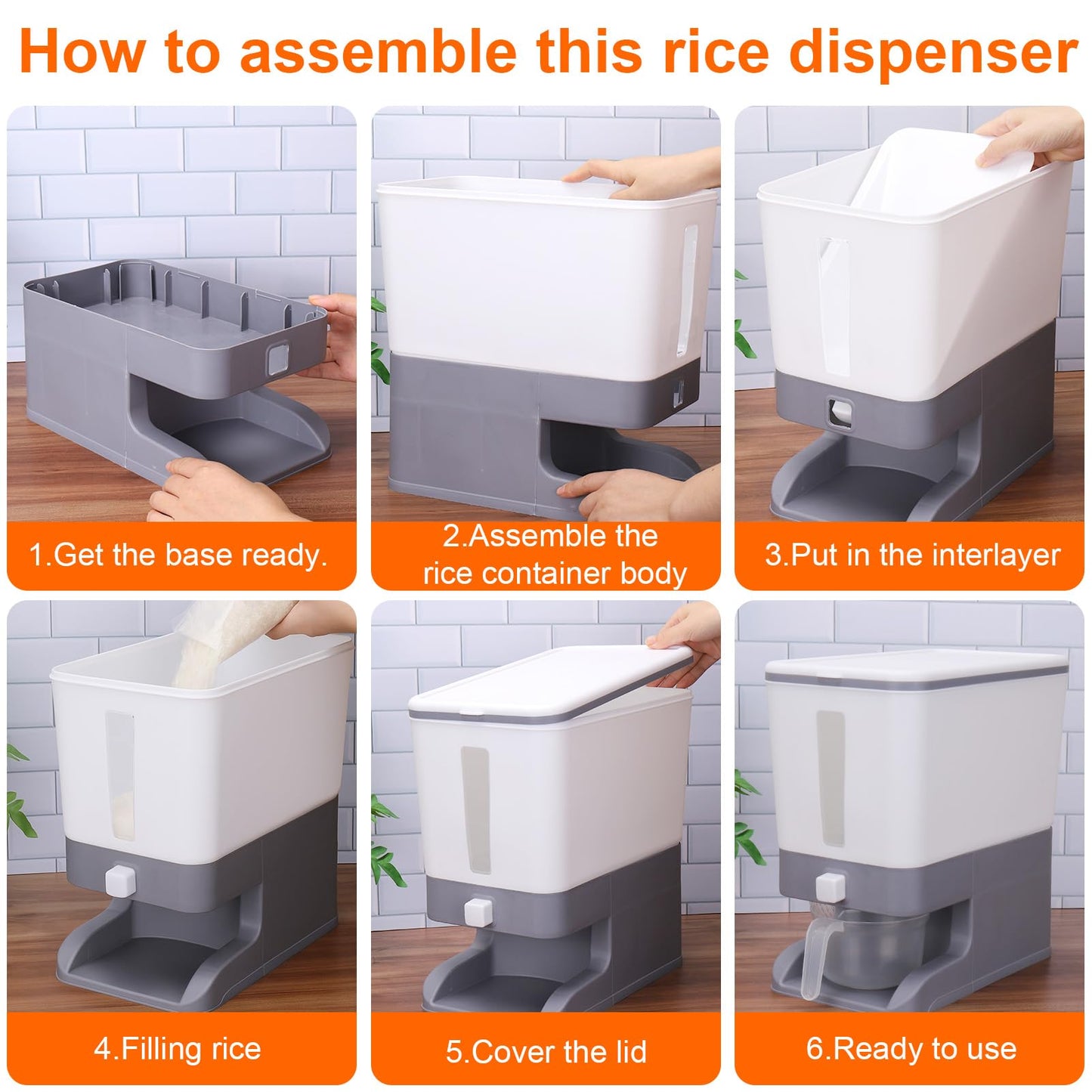 Mity rain Rice Dispenser 20 Lbs with Moisture Absorbing Clay, Rice Storage Container with Measuring Cup, 12 L Cereal Containers Storage Airtight for Kitchen Pantry Organization