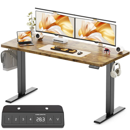 WALKINGDESK 48x24 Inches Height Adjustable Electric Standing Desk with 2 Hooks for Home Office, Ergonomic Sit Stand up Desk with Splice Board, Rustic Brown