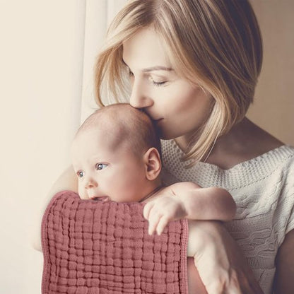 Looxii Muslin Burp Cloths - Ultra Soft & Absorbent 6-Layer 100% Cotton | 20" x 10" | Pink Gradient, Perfect for Newborns