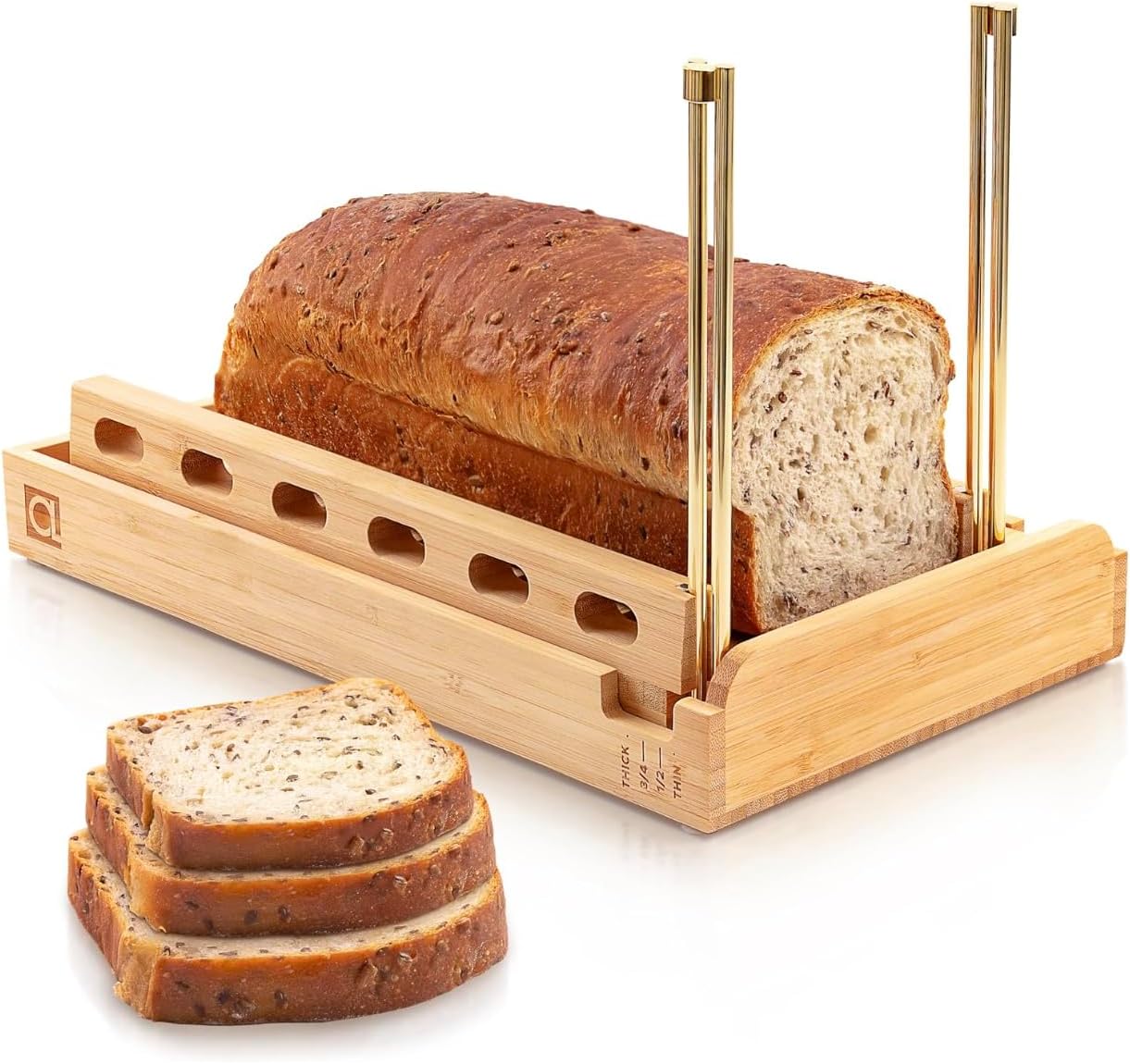 2.0 6.5" 4 DITTO Bamboo Bread Slicer for Homemade Bread - Wide Adjustable Bread Slicer Guide Cuts Even Slices