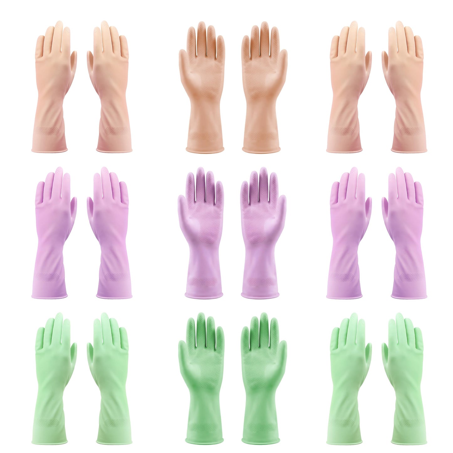 HUGROSE Dishwashing Gloves, 9 Pairs Reusable Medium Kitchen Gloves, Wear-Resistant Natural Latex with Non-Slip Palm, Flocked Liners for Better Grip, Soft Comfort for Garden, Toilets