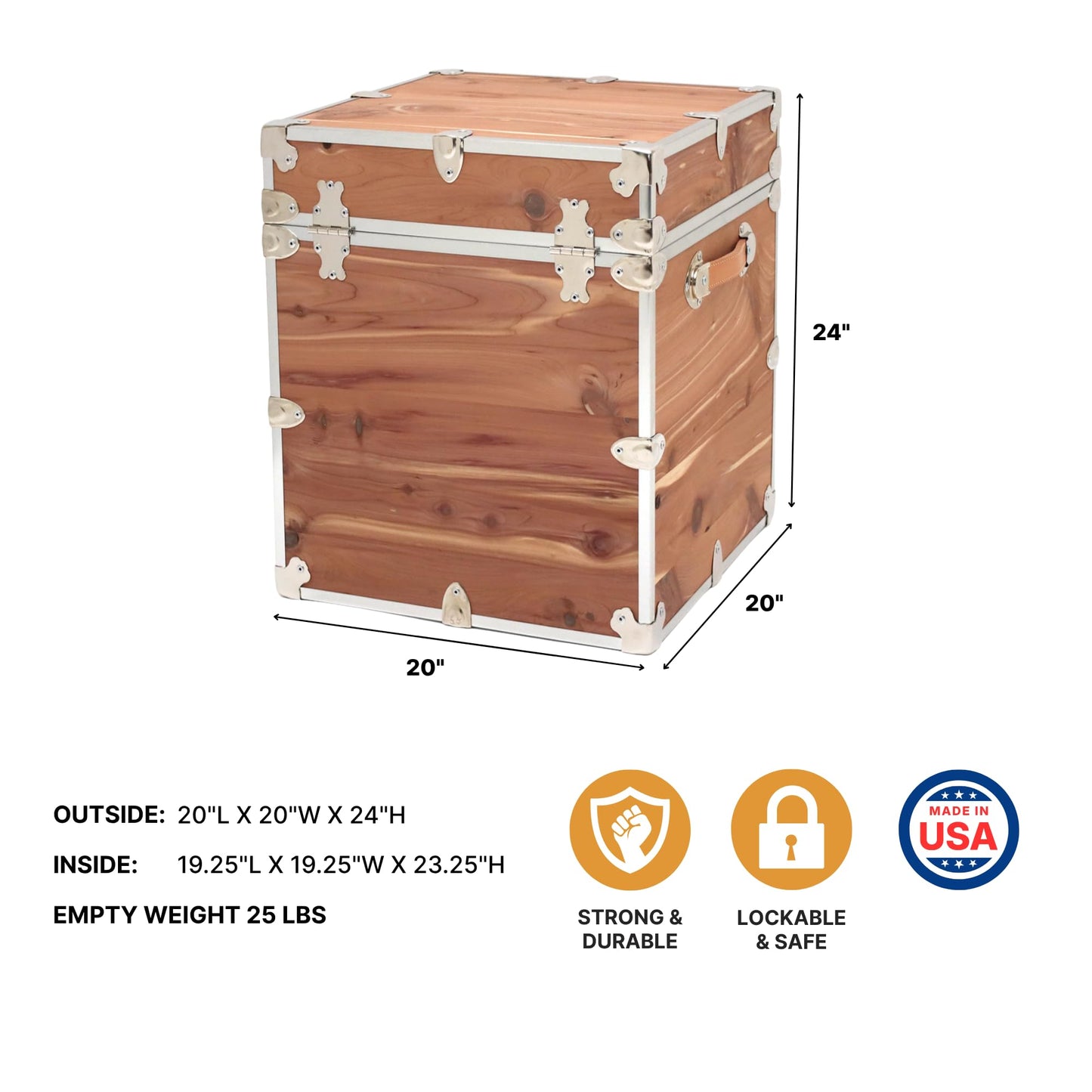 Rhino Trunk & Case Knotty Cedar Chest – End Table Storage Box, Coffee Table, End of Bed Trunk or Entryway Storage Bench – 20"x20"x24" USA-Made, Furniture Grade, Heirloom Aesthetic – Strong and Secure