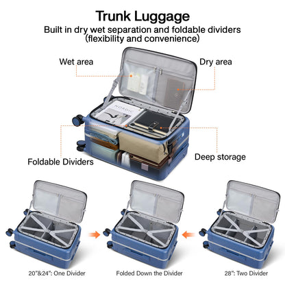 Hanke 24 Inch Checked Luggage with Cup Holder and USB Ports,Top Opening Hard Shell Suitcase with Wheels,Aluminum Frame Trunk Luggage with Foldable Dividers & TSA Lock for Travel, Interstellar Blue