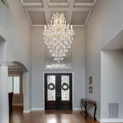 DUNFIZZ Large Modern Gold Crystal Chandeliers 18-Light Foyer Chandelier for High Ceiling Maria Theresa Crystal Chandelier Light Fixture for Living Room Staircase Entryway Hallway, H45 x W31
