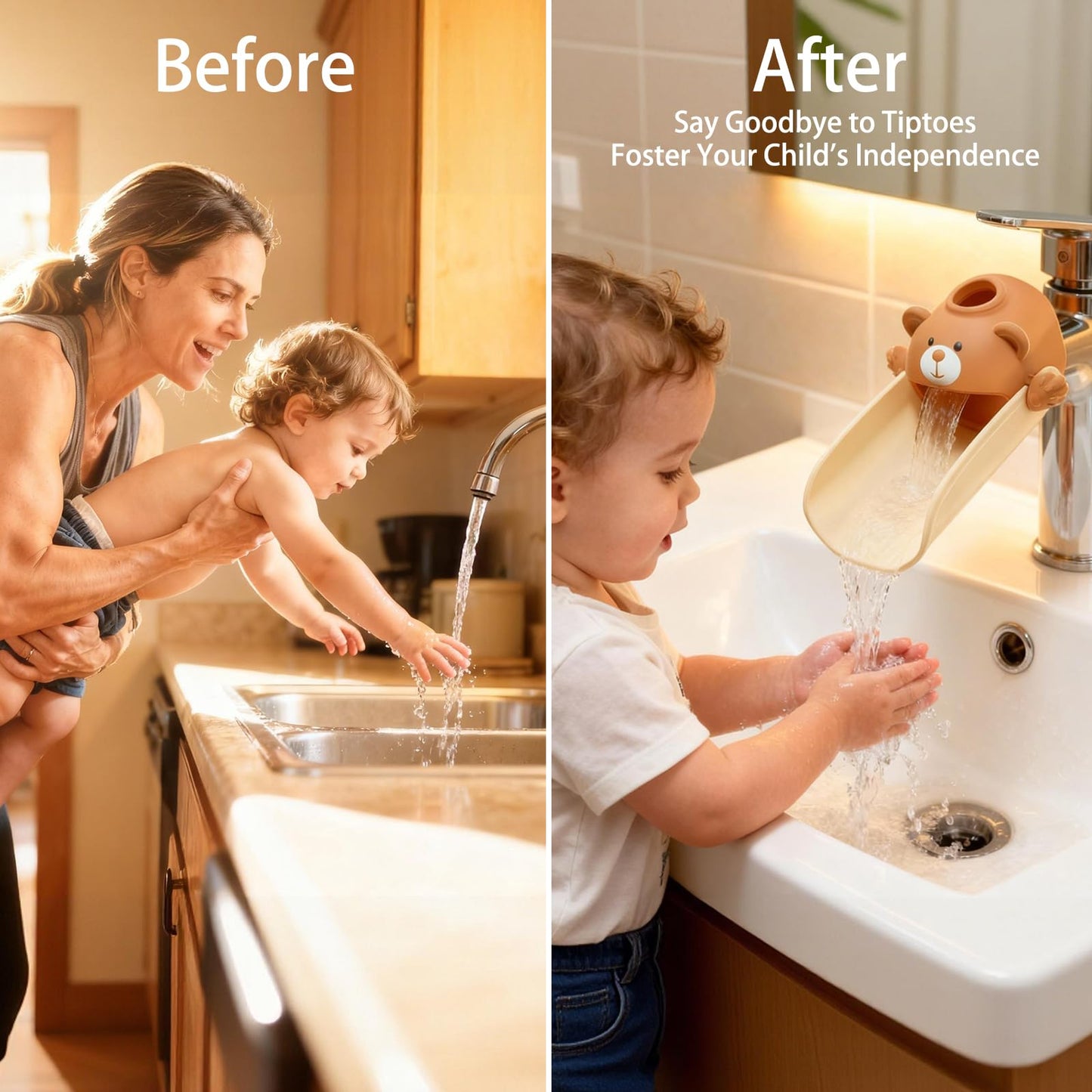 Skyroku Toddler Faucet Extender & Blue Bathtub Spout Cover, Sink Extender with Temperature Sensor for Bathroom Sinks, Kitchen, Bathtubs, Bundle and Save! (BrownGrey)