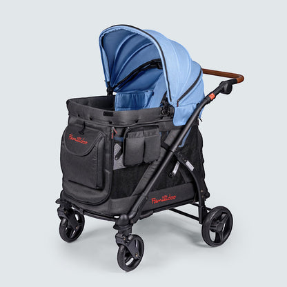Familidoo Multi-Use Wagon Chariot Stroller, Stable, Removable Seat, Removable Bassinet, Zipable Front and Rear Doors, Mesh Side Panels for Ventilation (Blue)