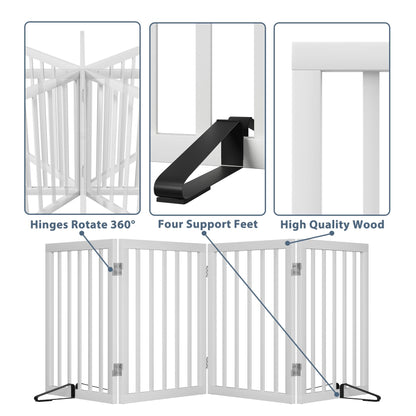 Wooden Dog Gate Freestanding Foldable Pet Gate 4 Panel Fully Assembled Dog Gates for Doorways House Stairs