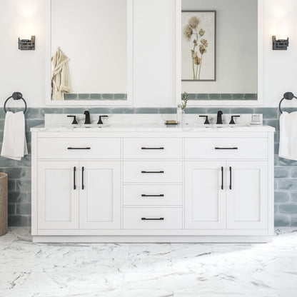 OVE Decors Athea 72" Double Undermount Sink Bathroom Vanity with Cultured Marble Countertop, Backsplash, Power Bar, in Almond Latte Finish