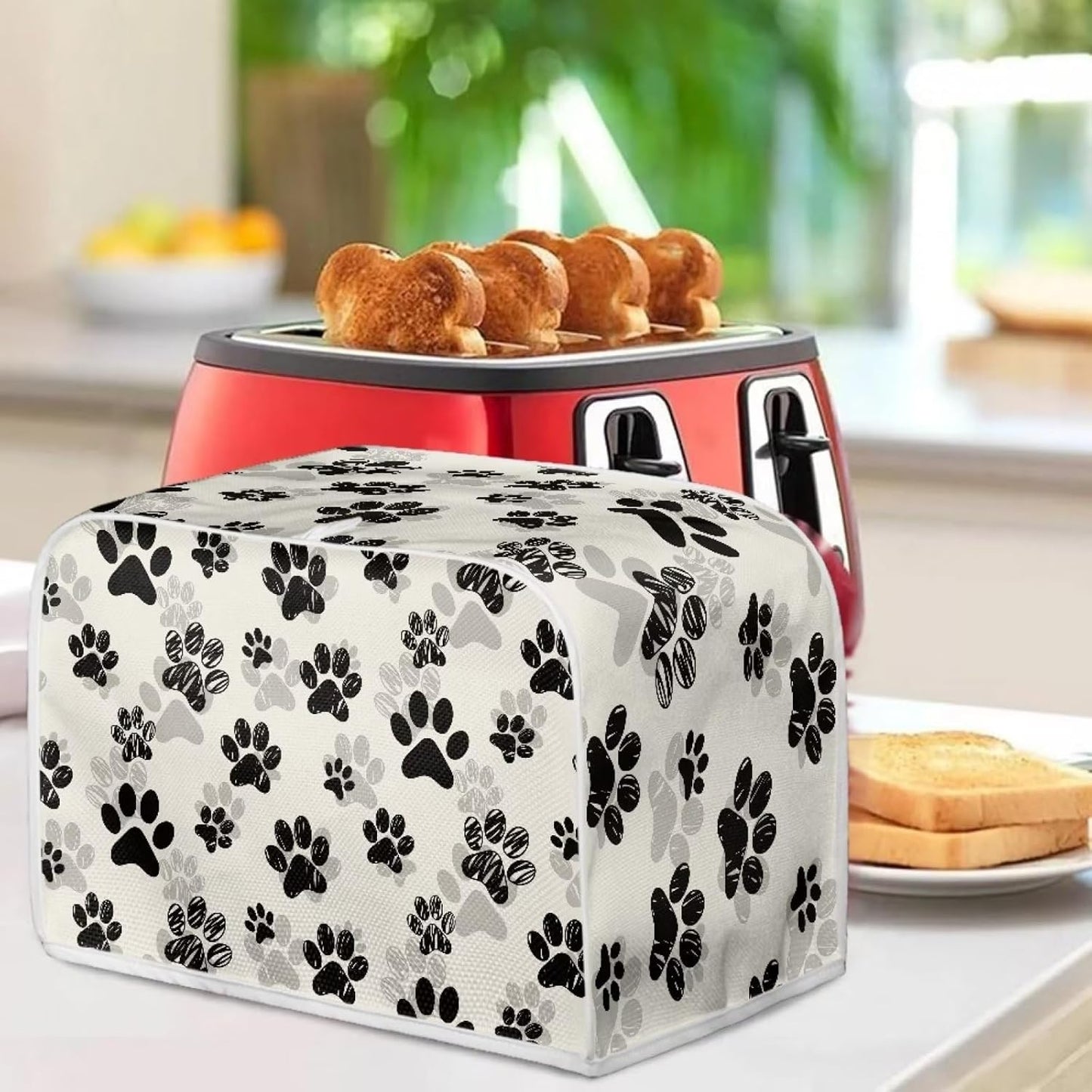 Dog Paw Toaster Covers 4 Slice, Anti Dust Cover for Most Standard Toasters, Small Kitchen Appliance Protector