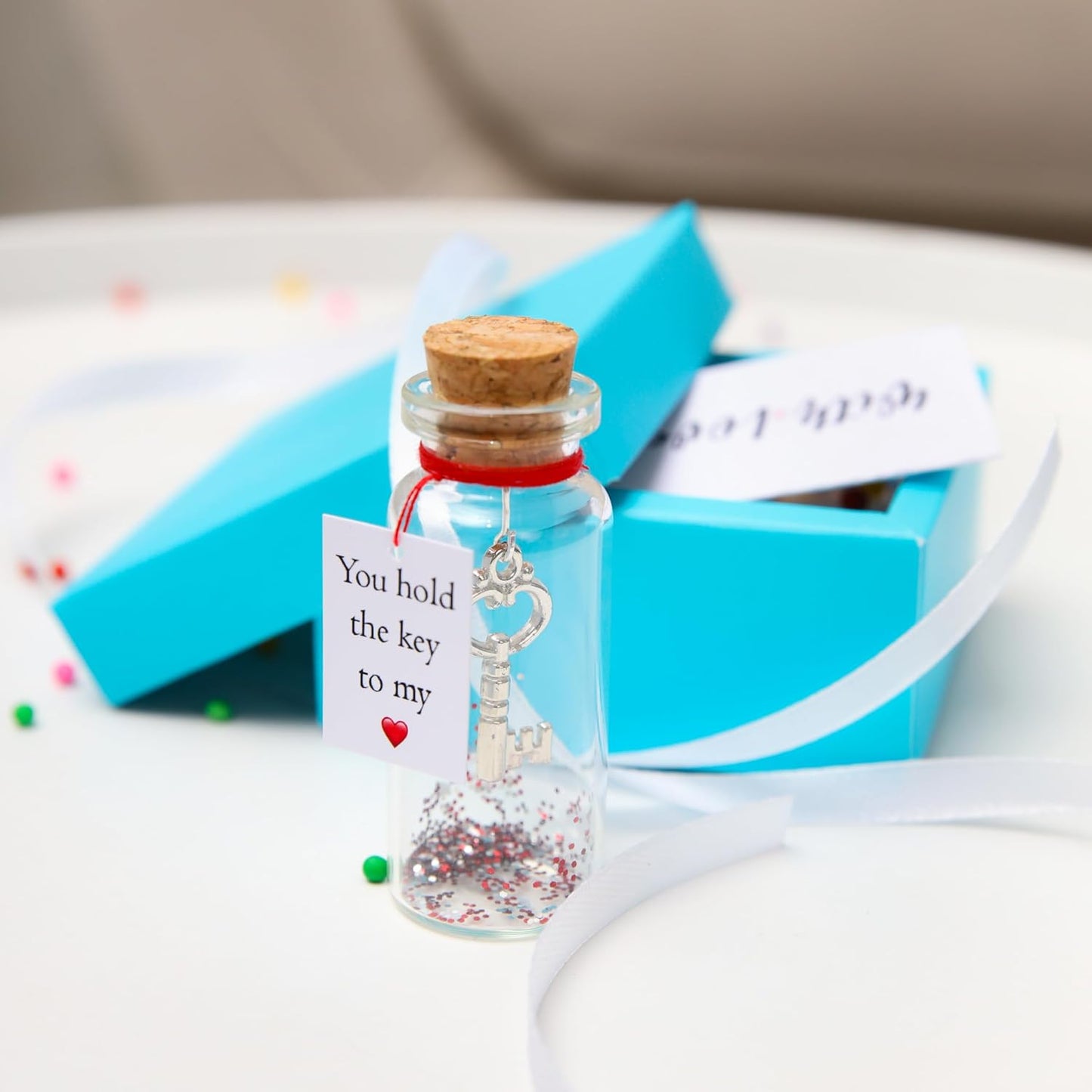 Kseniya Revta Anniversary Gift for Her & Him, Romantic Message in Bottle I Love You Gifts in Teal Box