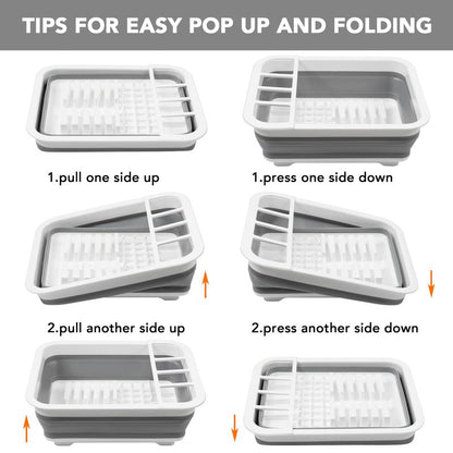 Tiawudi Collapsible Dish Drying Rack, Pop Up Dinnerware Drainer, Portable Plate Organizer for Kitchen RV Campers Travel Trailer, Space Saving Kitchen Storage Tray