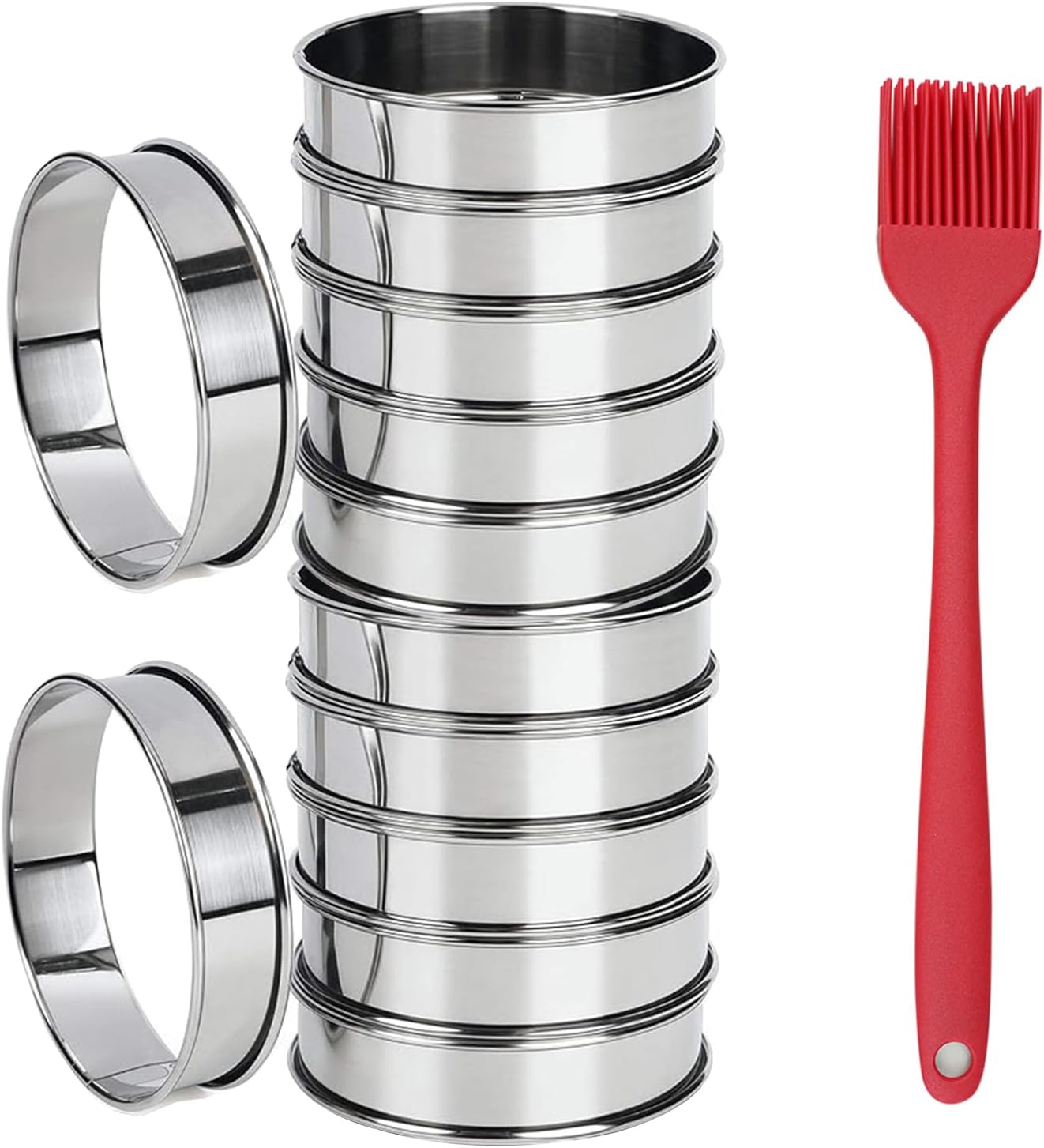 12PCS Double Rolled Stainless Steel English Muffin Rings, 4 + 3.15 Inch Round Metal Cooking Pastry Ring Molds