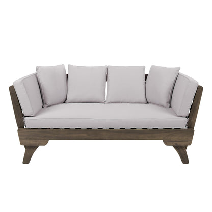 Christopher Knight Home Gary Patio Convertible Couch, Wooden Outdoor Daybed, 3-Seater Acacia Wood Patio Furniture Lounge Sofa for Backyard/Poolside/Garden, Back Pillow+Removable Cushion, Grey