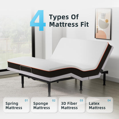 Yiree Full Adjustable Bed Base Frame, Wireless Remote & Lift Motor, Dual USB Ports,Ergonomic Upholstered Bed Frame, Under Bed Lighting, Independent Head and Foot Tilt