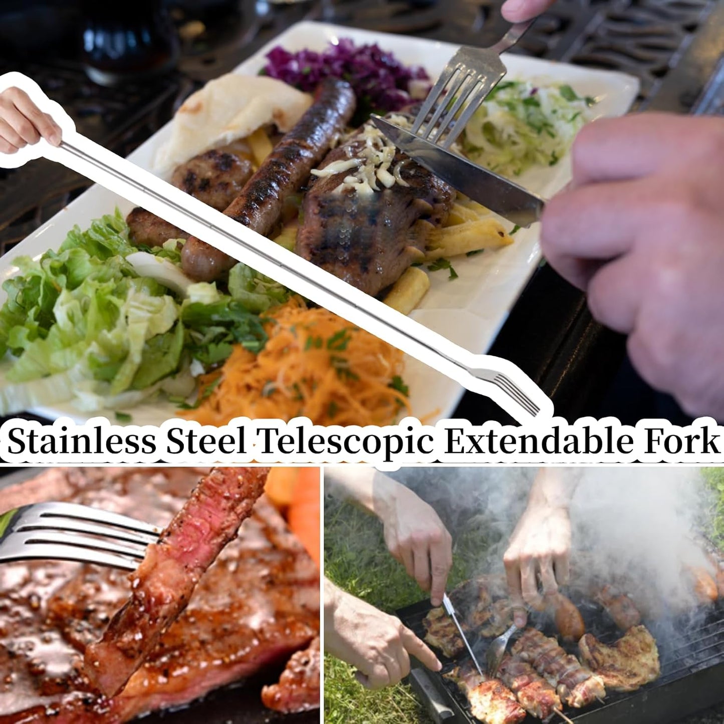 5Pcs Stainless Steel BBQ Telescopic Forks, 8.7-25.4 Inch Long Handle Cutlery for Barbecue, Toasting, Dinner