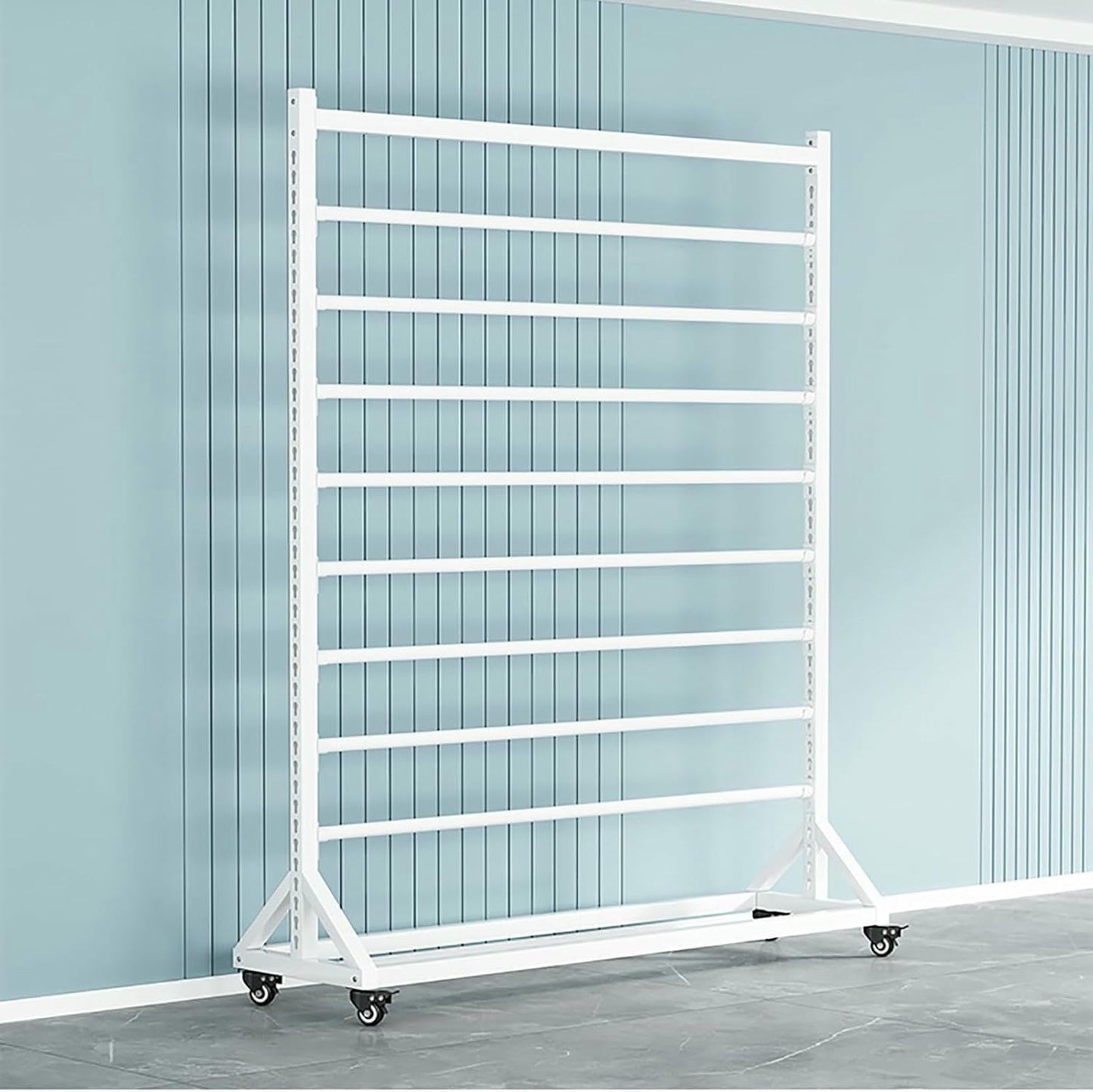 Commercial Fabric Display Rack Cart, Fabric Roll Storage Rack with Adjustable Hanging Rod, Movable Metal Vinyl Roll Storage Rack Cart, for Leather Rolls/Wallpaper Displays