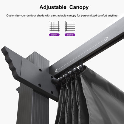 PURPLE LEAF 10' X 10' Outdoor Retractable Pergola with Sun Shade Canopy Patio Metal Shelter for Garden Porch Beach Pavilion Grill Gazebo Modern Yard Grape Trellis Pergola, Gray
