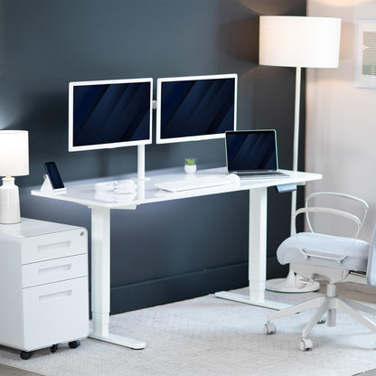 VIVO Electric 60 x 24 in Dual Motor Sit Stand Desk, Memory Height Adjustment, 2B Series, White Dry Erase Top White Frame, DESK-KIT-2W6WE