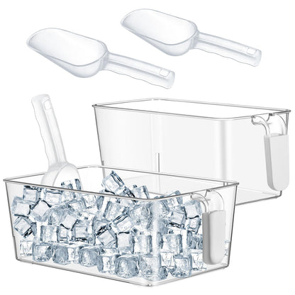 Havawish Ice Storage Bin and Flexible Scoop Set Plastic Freezer Bin with Pull out Handle Storage Bucket Clear for Container with Scoop(Grey,10.83 x 7 x 4.33 In,10.83 x 4.92 x 4.33 in,Classic)