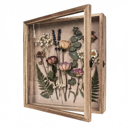 Shadow Box Frame11×14 Display Case with Linen Back, Real Glass Window Door with Hinge, Memorabilia Medals Wedding Bouquet Collections Picture Frame Memory Box for Keepsakes