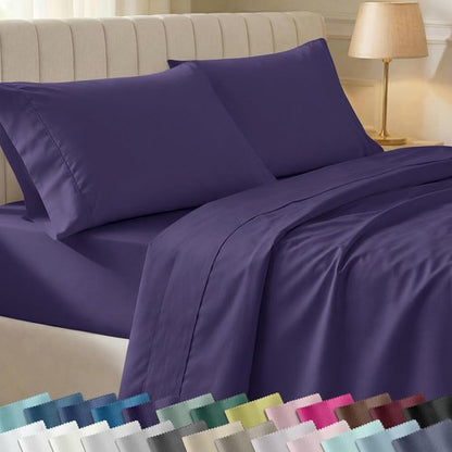 California Design Den Queen Size Cotton Sheet Set - 400 TC Silky Smooth Sateen Weave, Deep Pockets, Breathable - Purple
