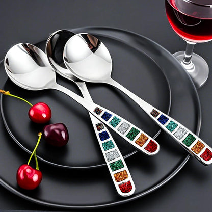 YIHOR Premium 7.24" European Soup Spoons, Stainless Steel creative colorful enamel spoon drinking spoon, Dishwasher Safe Disinfection cabinet Set of 6