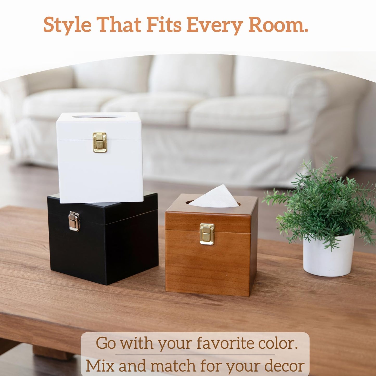 White Square Tissue Box Cover with Metal Switch, Tissue Box Holder with Lid, Solid Wood Countertop Bathroom Accessories, Office Decor, Home Decor for Bathroom Room