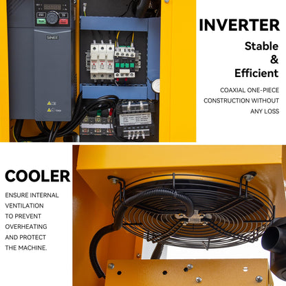 460V Universal Variable Frequency Motor Rotary Screw Air Compressor - 10HP/7.5KW Three-phase compatible - 39CFM@115PSI Base Mounted Commercial Air Compressed System