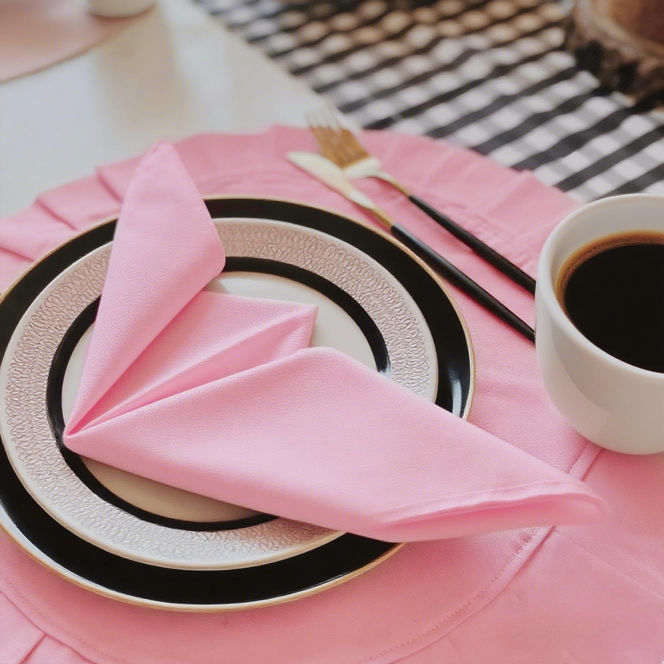 KAIPHO Pink Cloth Napkins Washable Set of 6-210GSM Heavy-Duty 17x17 Inch Solid Table Napkins Cloth in Bulk, Reusable Napkins with Hemmed Edges for Dinner, Holiday, Wedding, Party & Everyday Use