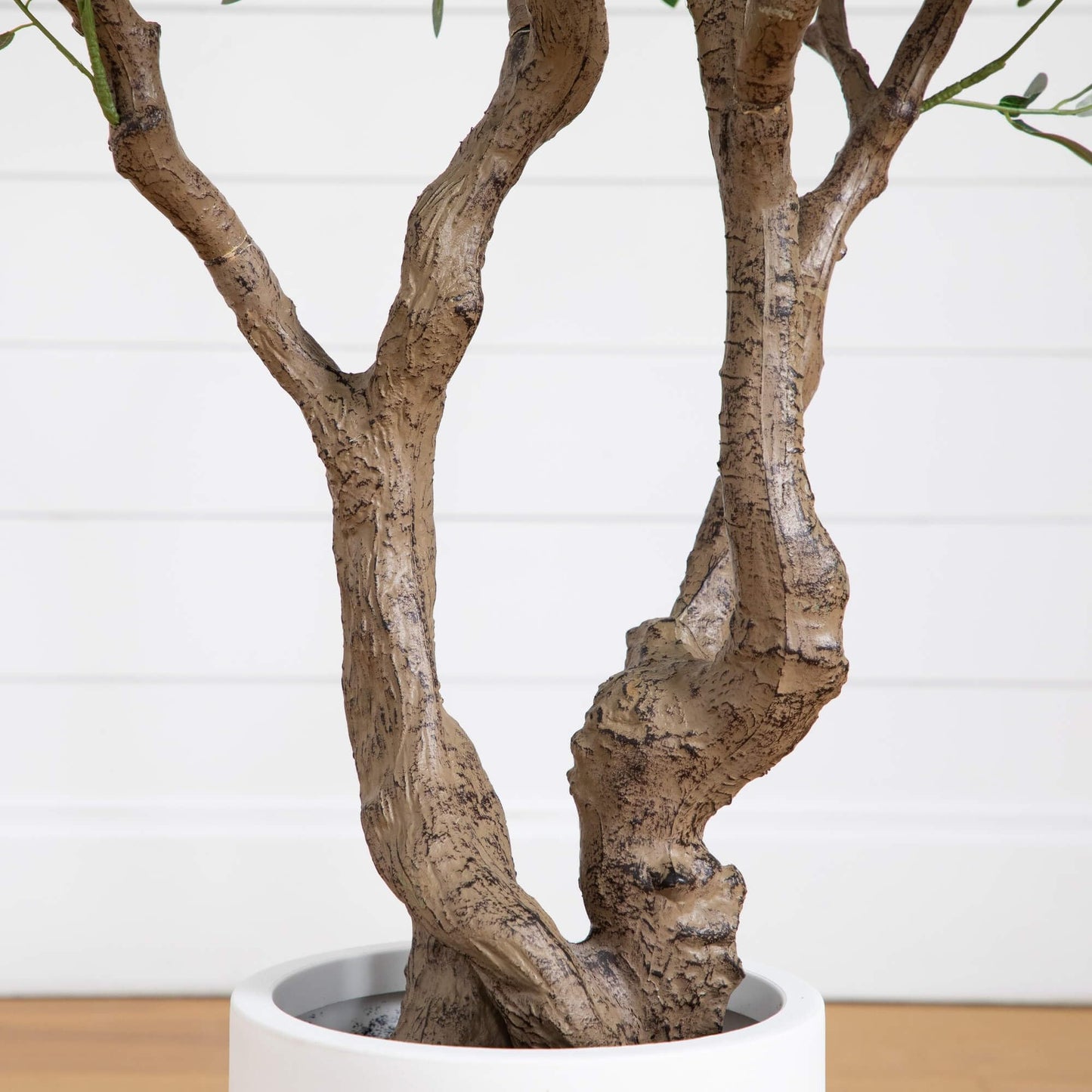 Nearly Natural 6ft. Artificial Grand Olive Tree in White Decorative Planter