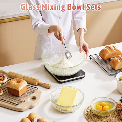 Glass Mixing Bowls with Lids Sets, 5 Packs Glass Bowls with Lids for Kitchen Baking, Meal Prepping and Salad, Bpa Free and Dishwasher Safe Serving Bowls, 0.2/0.5/1.1/2.1/3.7Qt