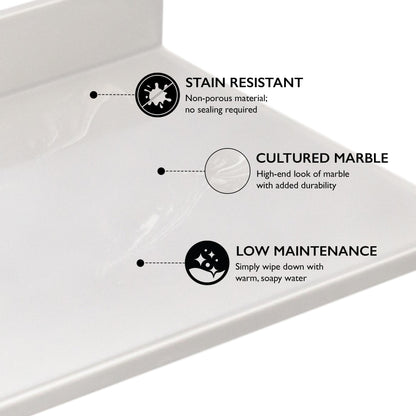 Design House Cultured Marble Vanity Top, 61 in W x 22 in D, Integrated 4 in Centerset Oval Sink & Backsplash, Ivory Swirl, 597419
