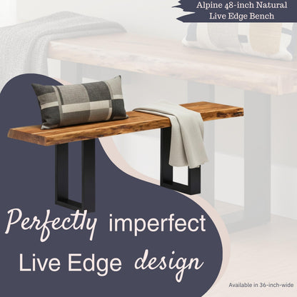 Alaterre Furniture Alpine Solid Wood Entryway Bench - 48 Inch Industrial Modern Bedroom Bench with Live Edge and Metal Legs - Furniture for Entryway, Dining Room, Kitchen, or Bedroom