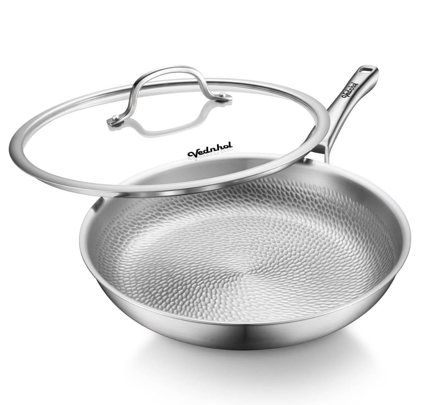 Titanium Pans for Cooking, 12 Inch Pure Titanium Hammered Pro frying pan with Lid, Non-Toxic Skillet for Cooking, PFAS/PFOA/PTFE Free Cookware, Dishwasher&Oven Safe, Kitchen Induction Compatible