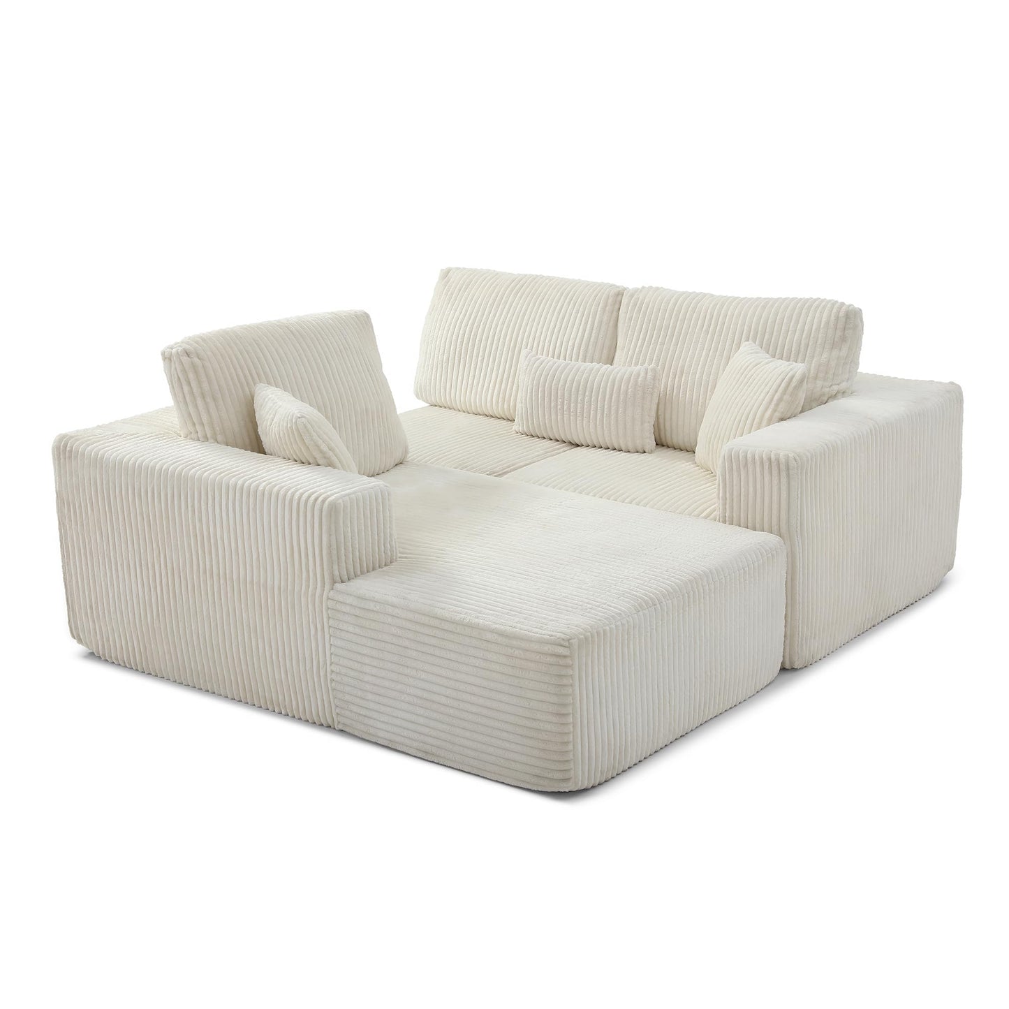 109" Modular L-Shaped Corner Cloud Sofa Corduroy Modular Couches with Deep Seat, 3 Pieces Compressed Boneless Sofa W/Right Chaise Lounge and 4 Pillows for Living Room