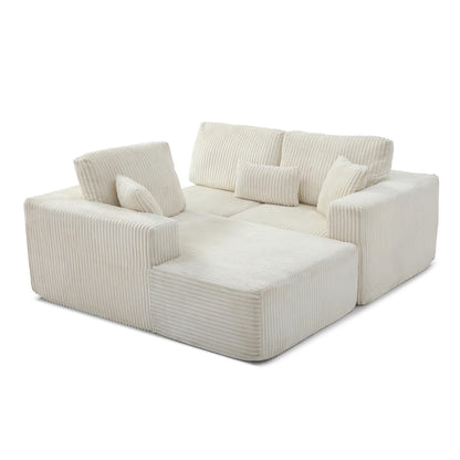 109" Modular L-Shaped Corner Cloud Sofa Corduroy Modular Couches with Deep Seat, 3 Pieces Compressed Boneless Sofa W/Right Chaise Lounge and 4 Pillows for Living Room