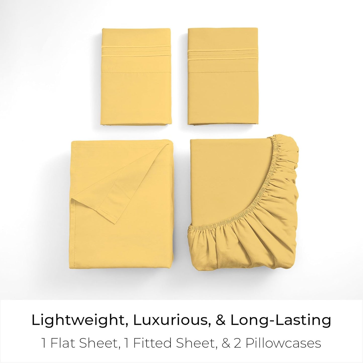 Mellanni California King Sheets Set - 4 PC Hotel Luxury Bedding | Extra Soft, Cooling, Wrinkle-Resistant (Cal King, Yellow)