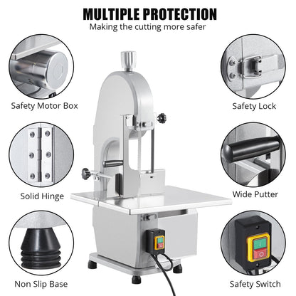 1500W Commercial Electric Bone Saw Machine, Frozen Meat & Bone Cutter with 5 Saw Blades, Adjustable 0.16-7.09 Inch Thickness, 19.3"x15" Stainless Work Table for Butcher Shops, Restaurants, Supermarket